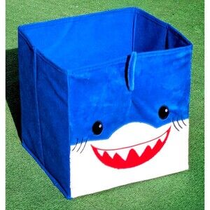 Shark Cubby Fuzzy Happy Smiling Shark Face Storage Collapsing Portable Box EUC